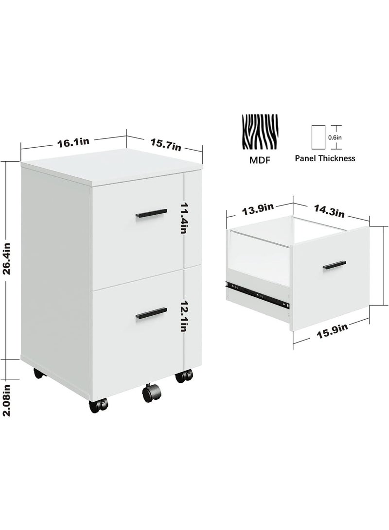 Panana 2 Drawer Mobile File Cabinet, Wood Rolling Filing Cabinet Printer Stand Under Desk Storage Organizer Fits Letter Size File Folders for Home Office (White) - Image 3